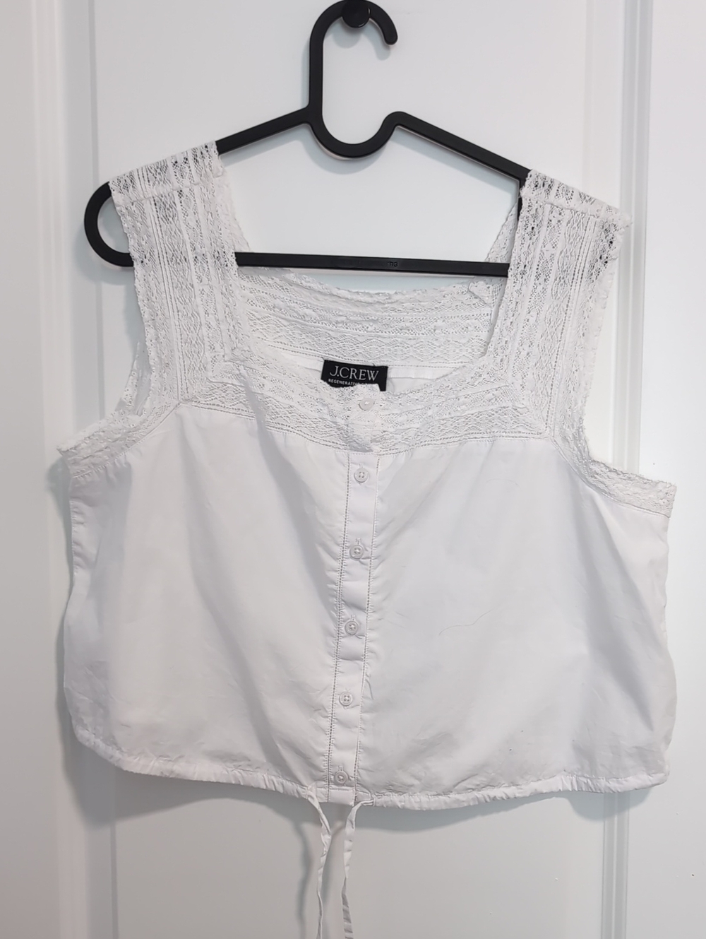 J. Crew White Lace-Trim Button Front Cropped Camisole